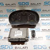 Kit Pornire ECU Calculator Motor Cip Cheie Ceas Ceasuri Bord cu Imobilizator Volkswagen Polo 9N 1.4 16V 2002 - 2010 Cod 110080124001A 036906034DD 6Q0920800 [1432]